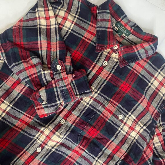 Ralph Lauren Flannel Shirt Womens 1X Red/Blue/White Button Up Cotton - Picture 1 of 10